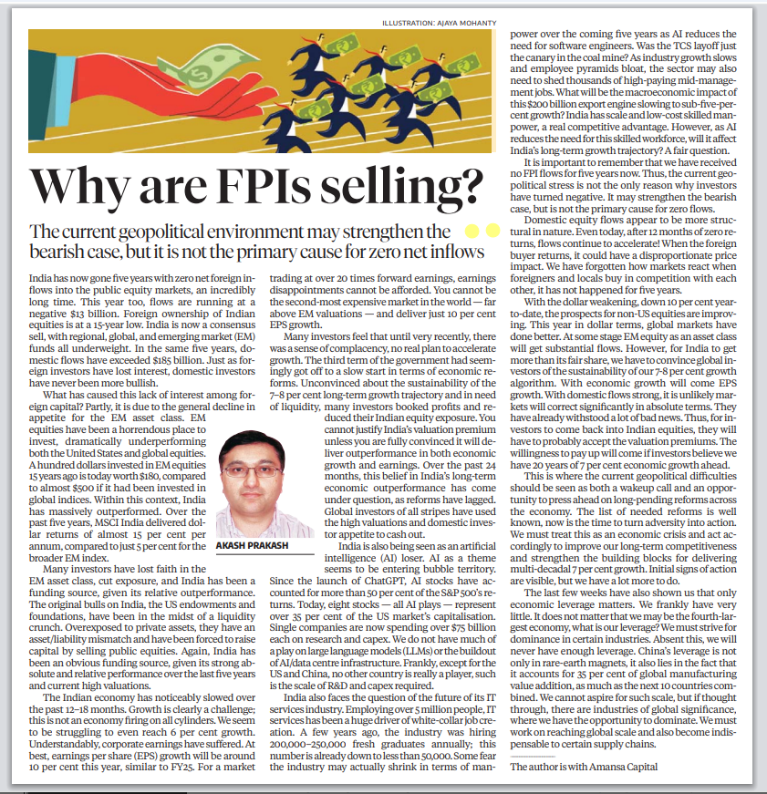 kushkatakia's tweet photo. Mr Akash Prakash's excellent evaluation of the current state of India's equity markets. 'You cannot justify India’s valuation premium unless you are fully convinced it will deliver outperformance in both economic growth and earnings", he writes in today's column. https://t.co/zlWT2vRNWo