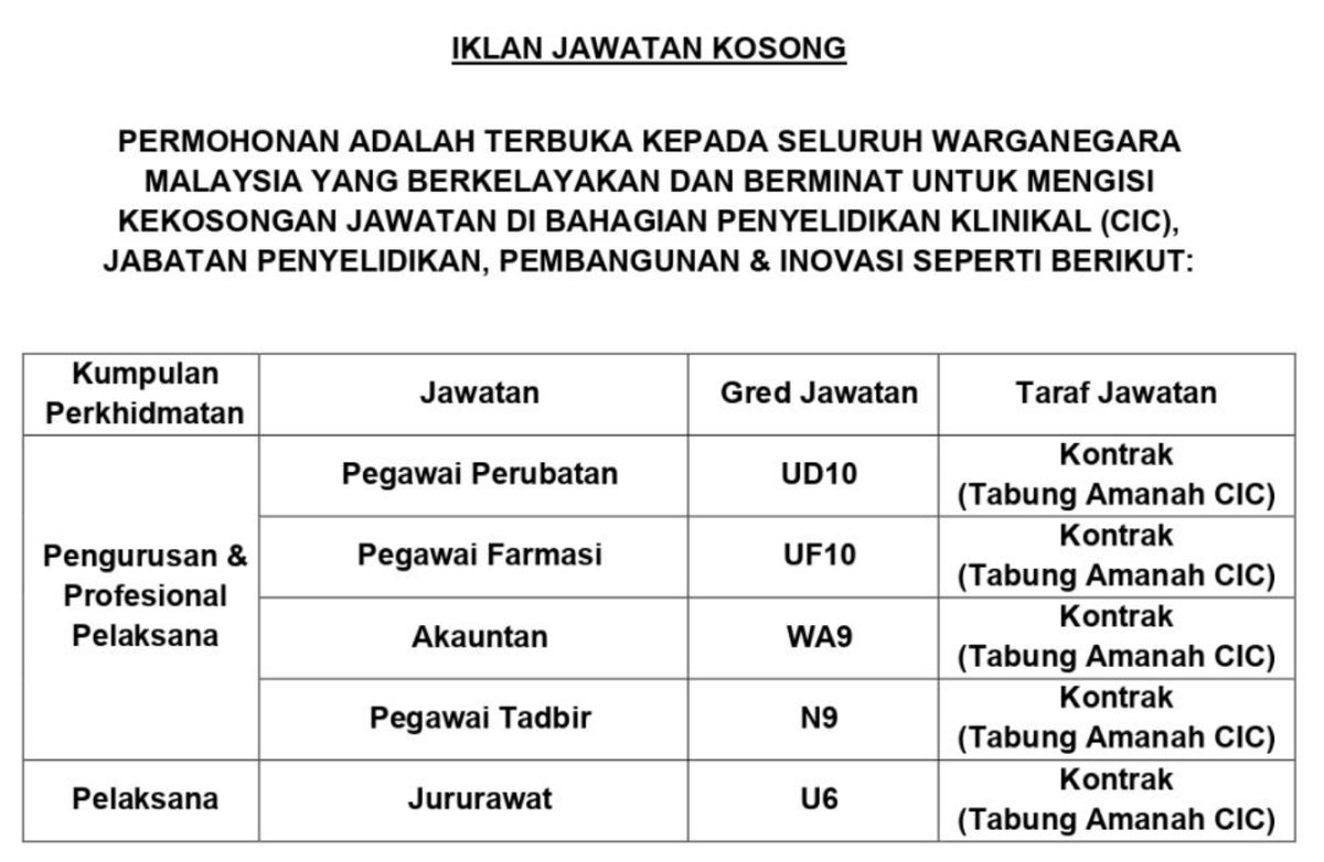 Peluangkerjaya's tweet photo. PUSAT PERUBATAN UNIVERSITI MALAYA (PPUM)

JAWATAN :
* Pegawai Perubatan UD10
* Pegawai Farmasi UF10
* Akauntan WA9
* Pegawai Tadbir N9
* Jururawat U6

Tarikh Tutup :   26 OGOS 2025
.....................................................
Iklan Lengkap & Cara Memohon : https://t.co/RunMdyuQi9
.....................................................