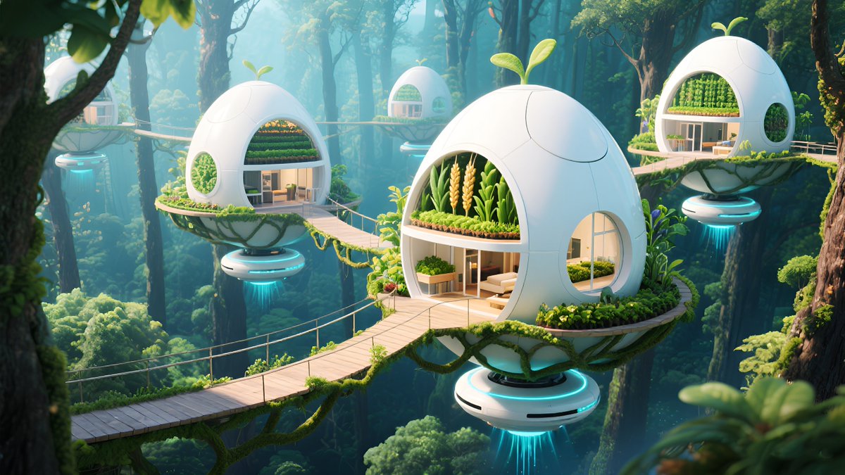 HUAWEI_TECH4ALL's tweet image. "Ideal Life" depicts fully self-sufficient habitats set in a lush forest.
Homes grow organically like seeds in a green & fantastical world, as envisaged through the eyes of a child.
AIGC x Tech4Nature 🌿
