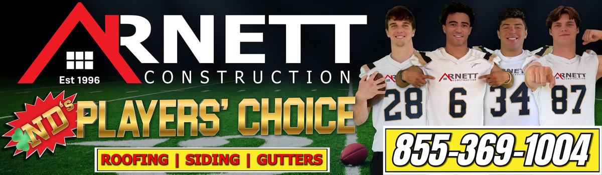 Grateful for the NIL partnership with @ArnettRoofing 💪
They took care of our Gridiron Group roof job and made it look easy.
ND’s Players’ Choice for Roofing.
#NIL #GridironGroup #PlayersChoice
