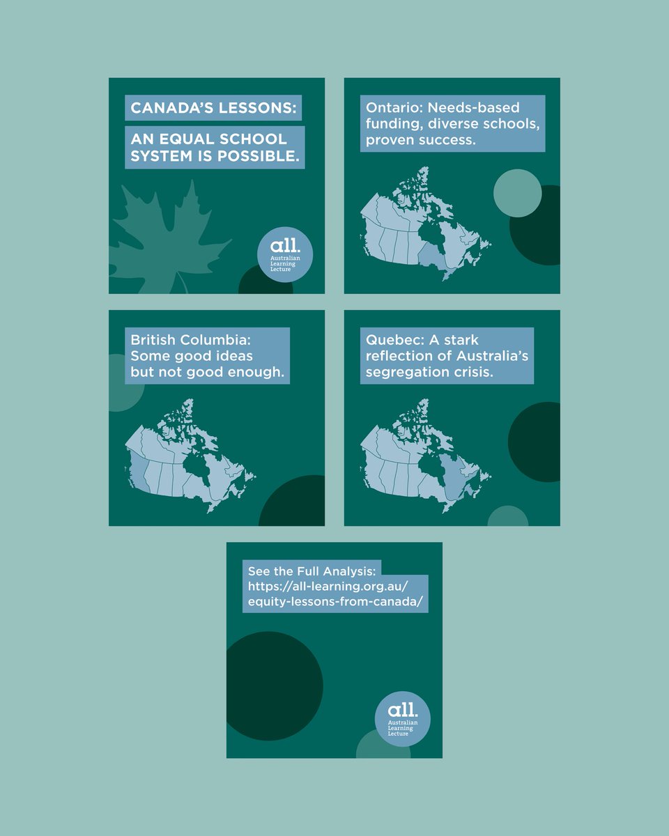 School system -  What can Australia learn from Canada? 

Two provinces - Ontario &amp; Quebec - offer a striking contrast in how school funding models impact equity, segregation &amp; achievement. 

Spoiler: the lessons are big.

Learn more: all-learning.org.au/app/uploads/20…