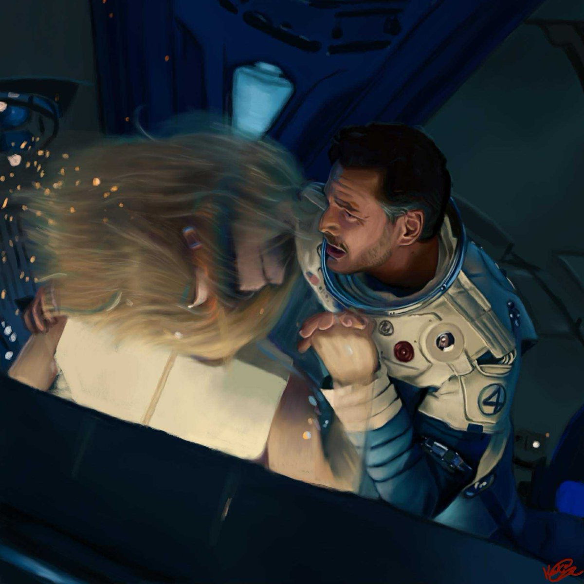 KGesslein's tweet photo. Not sure where to post this. But i painted this shot from Fantastic 4 as a challenge. The colour and emotion was so beautiful. 😊 
#FantasticFour    #fanart #painting #PedroPascal https://t.co/iqOoFnolD8