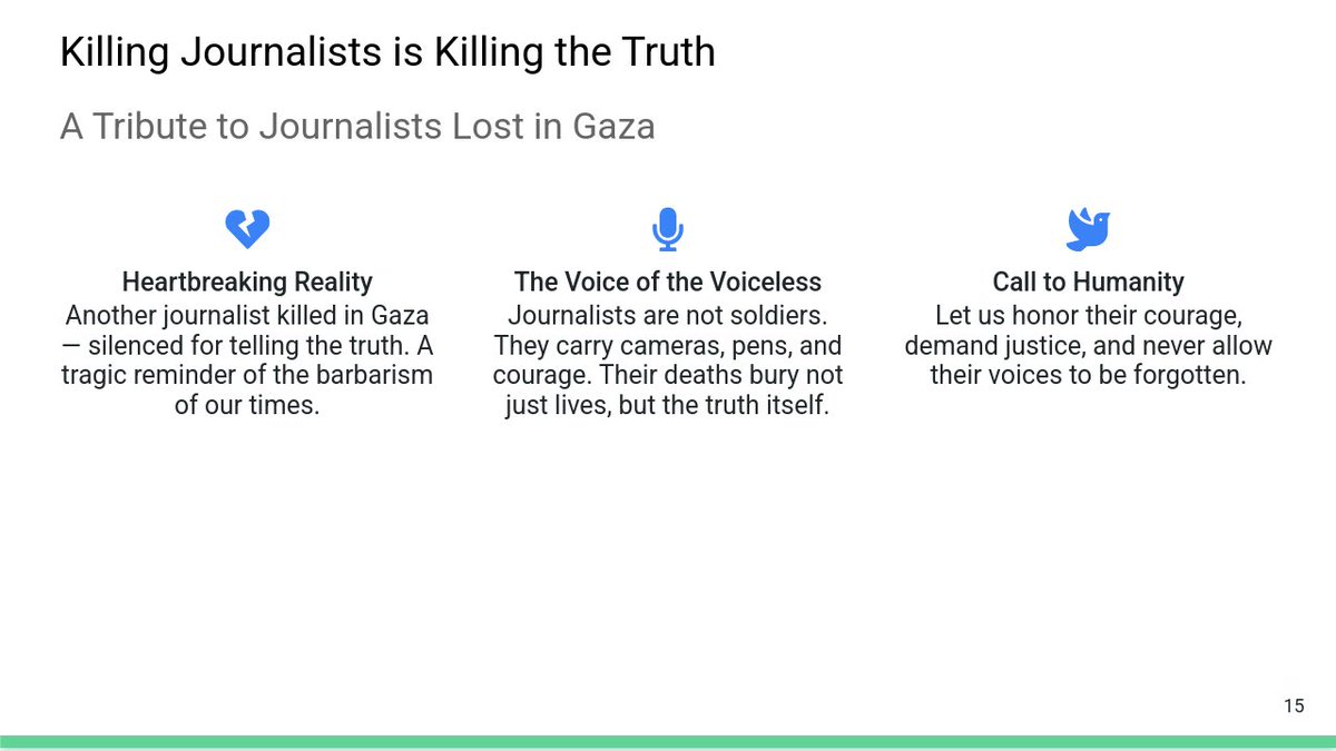Silencing truth is the darkest form of barbarism. Journalists are not targets — they are the voice of the voiceless. Killing them is killing truth itself. #Gaza #Journalism #HumanRights
