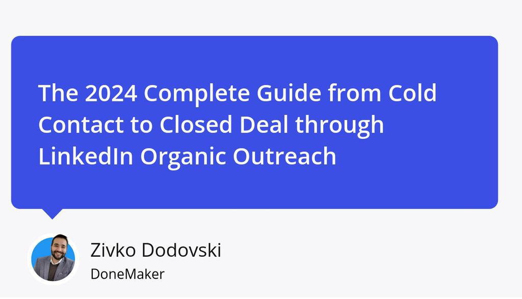 By implementing the strategies, harnessing the benefits, and following the expert tips outlined in this guide, you'll confidently navigate the LinkedIn outreach landscape in 2024.

Read more 👉 lttr.ai/AMZes

#donemaker #Business #BusinessGrowth #Entrepreneur #Sales