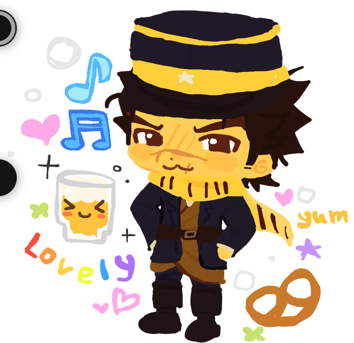 "hii can u draw anything golden kamuy related!! i reallly like ur art and they would look so cute in ur style!!" -&gt;

Ill draw more and hopefully the others u req tomorrow!! 😊😊🍺🍺🌈💗