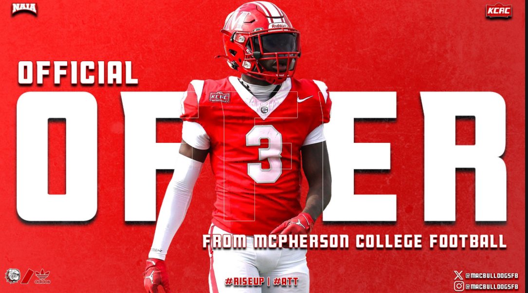 Proud to receive my third offer from <a href="/MACBulldogsFB/">McPherson Football</a> <a href="/CoachJenk1/">Chris Jenkins</a> <a href="/CoachMoshier43/">Jordan Moshier</a> <a href="/ChaseTopliff/">Chase Topliff</a> <a href="/CoachGrig_NCSA/">Coach Grignon</a>
