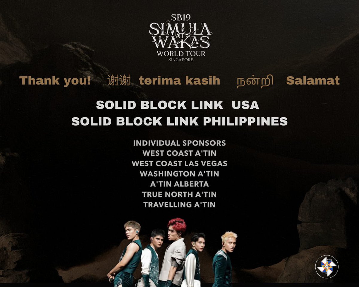 EMILY L (@thisgirlemily) on Twitter photo ๐ A heartfelt THANK YOU, A'TIN!
We are beyond grateful to every A'TIN and Aโtin fandom groups who donated and sponsored almost 300 silver tickets through <a href="/SB19SBLinkUSA/">SB19 Solid Block Link USA</a> <a href="/SB19SBLink/">SB19 Solid Block</a> in support of SB19's Singapore concert!
Because of your generosity, passion, and unwavering love ๐ A heartfelt THANK YOU, A'TIN!
We are beyond grateful to every A'TIN and Aโtin fandom groups who donated and sponsored almost 300 silver tickets through <a href="/SB19SBLinkUSA/">SB19 Solid Block Link USA</a> <a href="/SB19SBLink/">SB19 Solid Block</a> in support of SB19's Singapore concert!
Because of your generosity, passion, and unwavering love