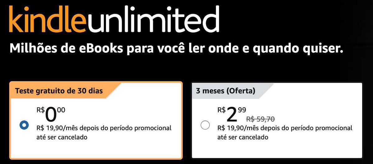 *3 MESES DE KU POR R$ 2,99*

*30 dias GRÁTIS ou 3 MESES DE KINDLE UNLIMITED por R$ 2,99*

`⁠• ⁠Mais de um milhão de títulos para você escolher; ⁠`
`⁠• ⁠Leia em qualquer dispositivo; ⁠`
⁠`⁠⁠• ⁠Cancele quando quiser.`

Link: amzn.to/4mr8YnY