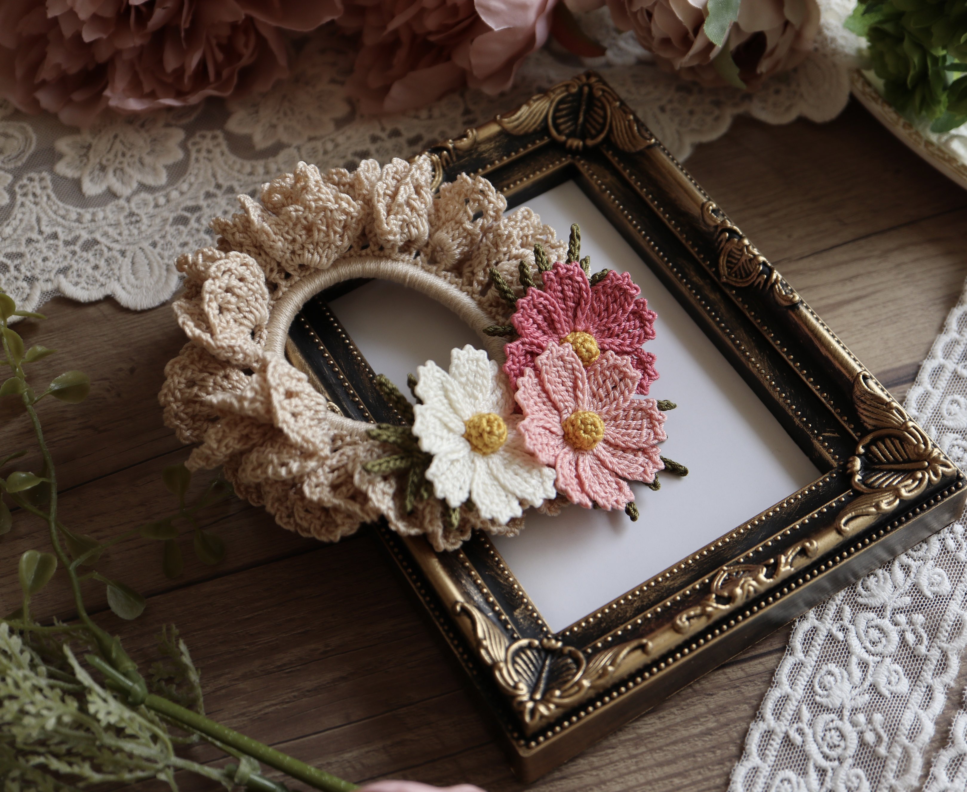 emine..✿オーダー受付中✩.*˚ モチーフ かぎ編み Crochet] I tried to knit a motif with two melange strands