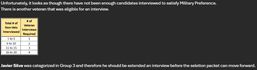 Found out my <a href="/TxDMV/">Texas Department of Motor Vehicles</a> interview only happened because they needed one more veteran to meet compliance. The job was already promised internally. Veteran preference shouldn’t be a box-checking exercise — it should mean a fair chance.
