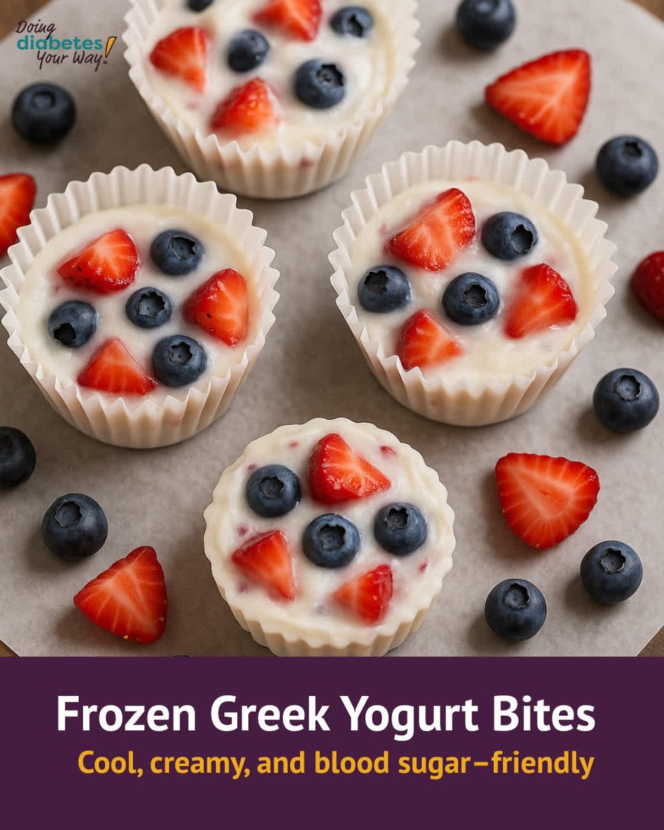 Cool, creamy, low-carb?

Try these 3-ingredient frozen Greek yogurt bites:
🥄 Greek yogurt
🍓 Berries
🍯 Optional honey

Freeze, pop, enjoy.
#DiabetesFriendly #LowCarbTreats