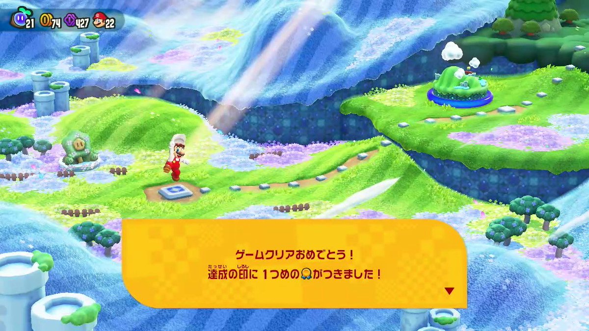 Calme0222's tweet photo. スーパーマリオブラザーズ ワンダー
クリアしました！

今までプレイした2Dマリオの中で一番面白かったです
オンライン接続による救済手段には何度も助けられました……(緩い繋がりで知らない誰かと一緒に遊べたのは良い体験でした) https://t.co/9XEhVp9aXH