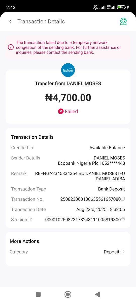 DanielMose12773's tweet photo. @NigeriaStories @ecobank_nigeria you guys have refused to resolve this failed transaction even after 24 working hours. Refund me my money oo https://t.co/0SPdU3dsBc