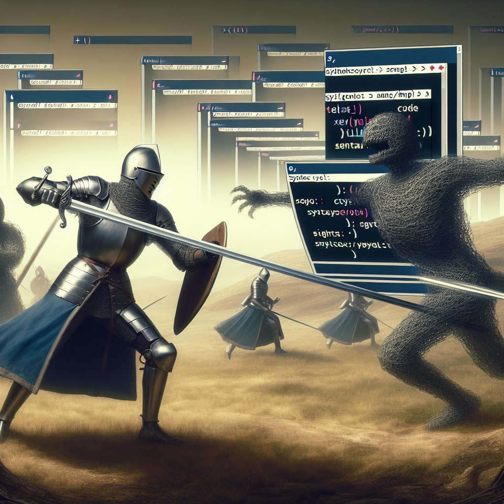 0xdevshm's tweet image. When your code is full of syntax errors, it's time to channel your inner knight! Grab your keyboard sword and battle those pesky bugs! 🛡️⚔️ #CodingAdventures #DebuggingDuel