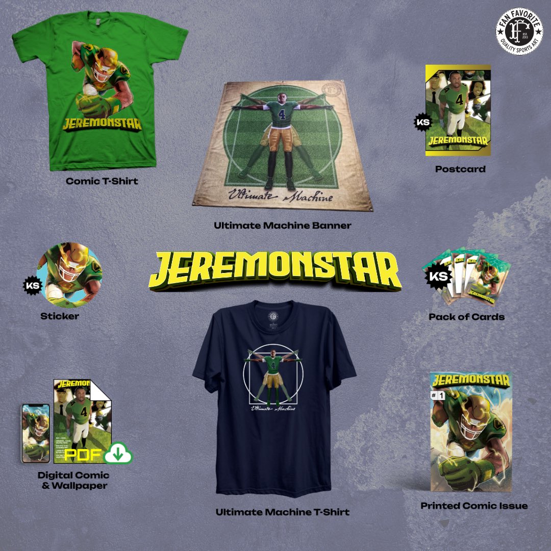 History made. 💥 Jeremonstar x Fan Favorite. The first D1 athlete-created sports-anime comic meets the legendary Ultimate Machine series. Exclusive collab pack on Kickstarter don’t miss it! 🚀