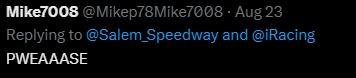 Transponder issue yesterday in the Scan Salem Feature race with <a href="/Salem_Speedway/">The Salem Speedway</a>  and <a href="/iRacing/">iRacing</a> but we didn't lose track! We're on lap 7 and looking to see what it takes to turn the legendary high banks into a digital speedway for all.

Comments are gold...keep it coming race fans!