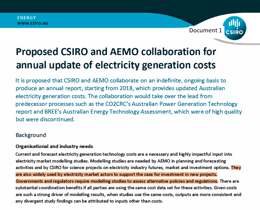 We have another FOI document, the founding proposal for GenCost, which contradicts everything that CSIRO has just written in this refusal. 

GenCost was a collaboration. Not for CSIRO's exclusive benefit, but the benefit of market actors, governments and regulators. 3/