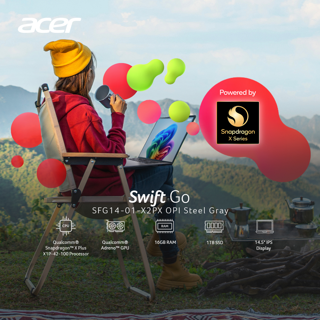 AcerPhils's tweet image. The second ✨creative brain✨ you’ll ever need.

The #AcerSwiftGo 14, powered by Qualcomm® Snapdragon™ X, is built to handle complex, system-driven work so you can stay focused on your ideas, execution, and everything in between.
Be the mastermind of your creations. Visit the…