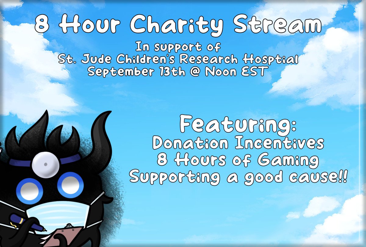 Hosting my first event! A fun 8 hour charity in support of St. Jude Children's Hospital. 8 hours of fun gaming (warframe, horror, etc) with some fun donation incentives! I hope to see you there!!