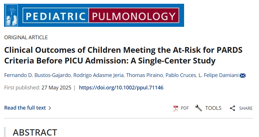 onlinelibrary.wiley.com/doi/10.1002/pp…
🔒🔒
los pacientes en riesgo de SDRA en las primeras 48 hrs de ingreso (at risk of #PARDS) en #pedsICU, evolucionan a SDRA? Gran estudio que determina la evolución estos pacientes en una unidad de🇨🇱🇨🇱 te dejamos el enlace