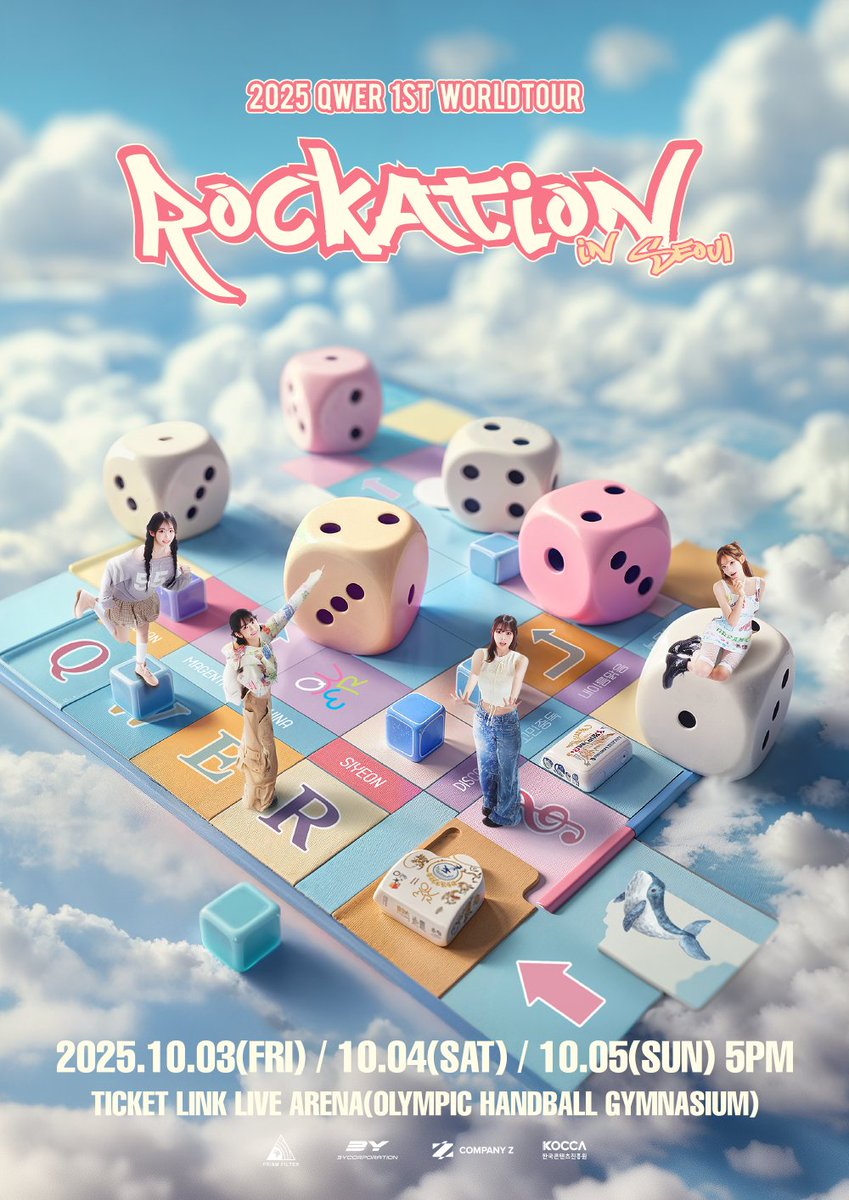 2025 #QWER 1ST WORLDTOUR [ROCKATION]

바위게 🦀와 함께하는 첫 월드투어, 서울에서 시작!
큐떱이들은 바위게 편이야, 온 세상이 불협일지라도 💪🏻

🔗 kko.kakao.com/QWER
🗓️ 10.3 (금) - 5 (일) l 티켓링크 라이브 아레나 (핸드볼경기장)
9.1 (월) 8PM ~ 9.2 (화) 선예매 
9.5 (금) 8PM