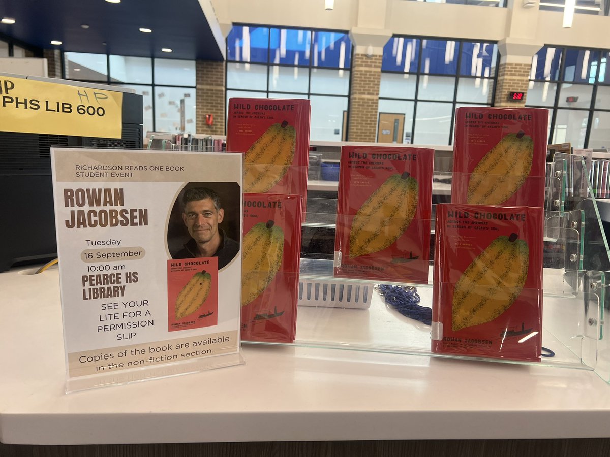 We are so excited to partner with Richardson Reads One Book and look forward to the author visit next month with <a href="/rowanjacobsen/">Rowan Jacobsen</a>!! Come by and check out Wild Chocolate! #PHSlibrary #mustangmagic #librariesinRISD #RISDDreamBig