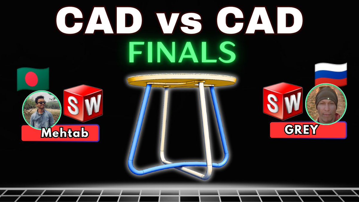 CAD vs CAD Tournament Finals battle 2!! 🔥 Multi-body End Table youtube.com/watch?v=wWFPpK… 

SOLIDWORKS vs SOLIDWORKS with our #1 seed Mehtab vs our #2 seed GREY

#cad #esports #tournament #finals #speedmodeling #competition #toby #solidworks