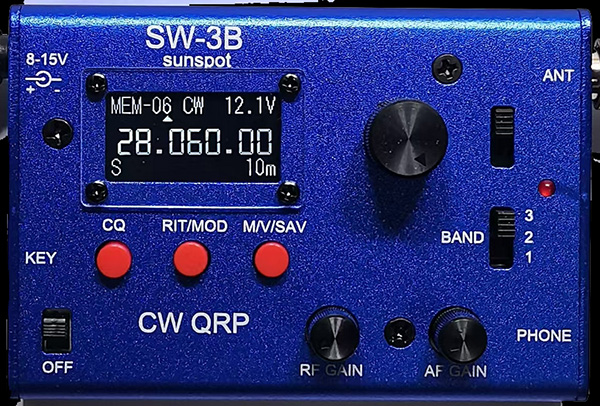 New SW-3B "Sunspot" QRP rig from Venus Tech.
The Sunspot covers 10, 12, 15, 17 and 20 meters, CW only, with a 5-watt output.