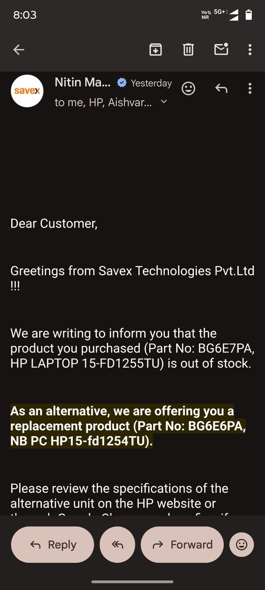 TaterArham's tweet photo. @HPIndia  My DOA laptop (case #5147215932) was sealed faulty on Aug 21st &amp; DOA issued Aug 22nd. Instead of the promised 24-48hr replacement, you're offering a DOWNGRADE (512GB SSD vs 1TB original)! Your own DOA policy is being ignored. Please resolve IMMEDIATELY.
@HP https://t.co/zkuglIDQOt