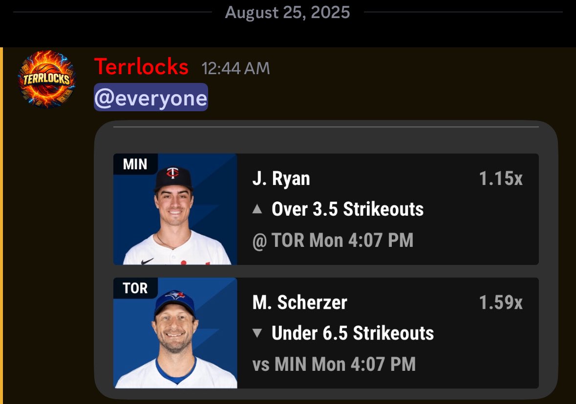 Terrlocks's tweet image. BANG ✅✅✅

Posted it in my discord

Whop.com/terrlocks

📊🔬🧠 Ran the data on @propsbotai 
Code “TERRLOCKS” gets you 7-day trial try it 🔗 link.propsbot.ai/1wvKAWQbmRb 

#propsbotai #pick6 #mlb #xpicks #PrizePicksmlb #GamblingTwitter #betr #gamblingX #slips