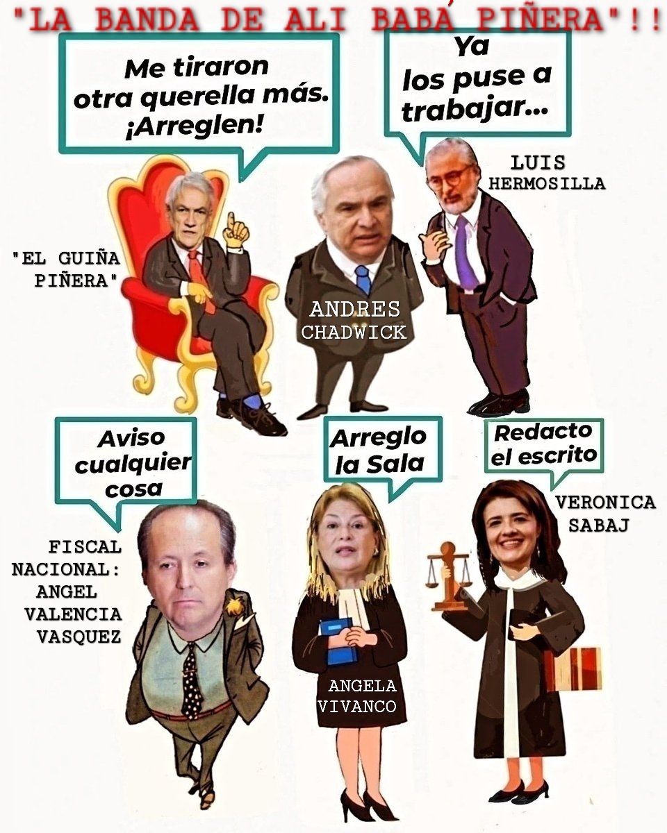 Rodrigo21225734's tweet photo. @adnradiochile LA BANDA DEL PODER JUDICIAL DEL GUIÑA PIÑERA!EL LADRON DEL #BancoDeTalca @sebastianpinera SE RODEABA DE DELINCUENTES:
Andres Chadwick
Luis Hermosilla
Angel Valencia
Angela Vivanco Verónica Sabaj,PARA TAPAR LA CORRUPTELA BAJO LA ALFOMBRA!🤦#MesaCentral #JaraNosUne #ContigoCHV https://t.co/jxPW6G10vC