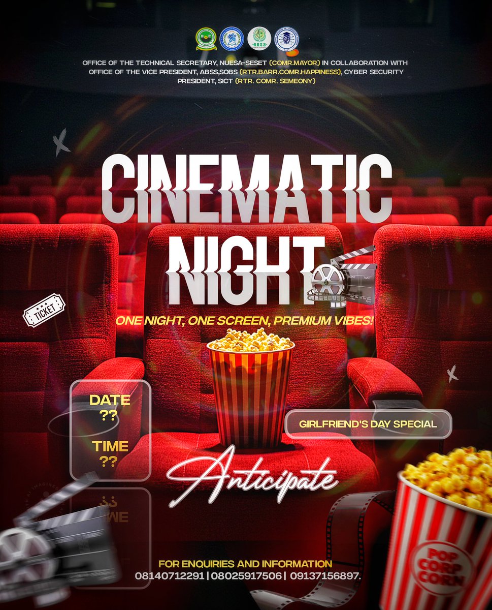 BELLACREATIVES's tweet photo. Just curious... but if your life was a movie, what would the title be? 😂 Think about it. To some people it'll be.. Sapa Diaries😂
So, Cinematic Night was held and I designed this anticipation flyer.
Why did I choose red? Well, I wanted bold... And it came out well👍🤍 https://t.co/KtM8U2GQ5p