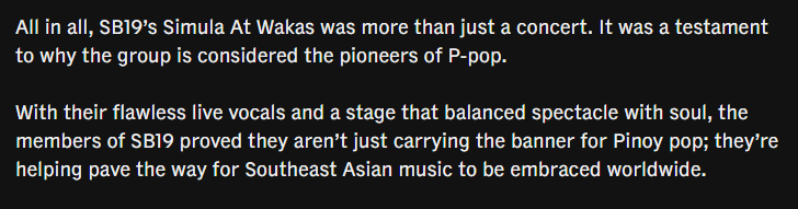 SB19 paved the way for PPOP tapos now they're paving the way for SEA music to be embraced worldwide? sheesh. dami nyo naman ginagawa, nag concert lang naman kayo sa SG. hahahaha

source: cnalifestyle.channelnewsasia.com/entertainment/…