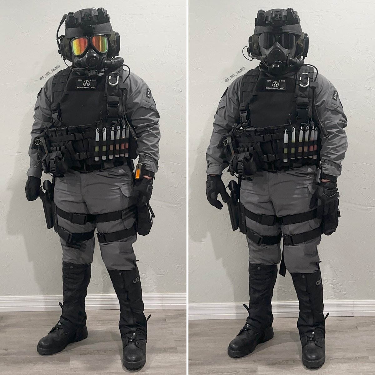 A_Rice_Farmer's tweet photo. The consensus for my SCP Cosplay were these two. Seems like everyone liked the M40 with the iridescent lenses and the M45. (Also tutorial on how I did the lenses in the comments)

 Mobile Task Force NU-7 “Hammer Down” during a joint Operation with other MTF Units and the UIU. https://t.co/qabFSGXxJs