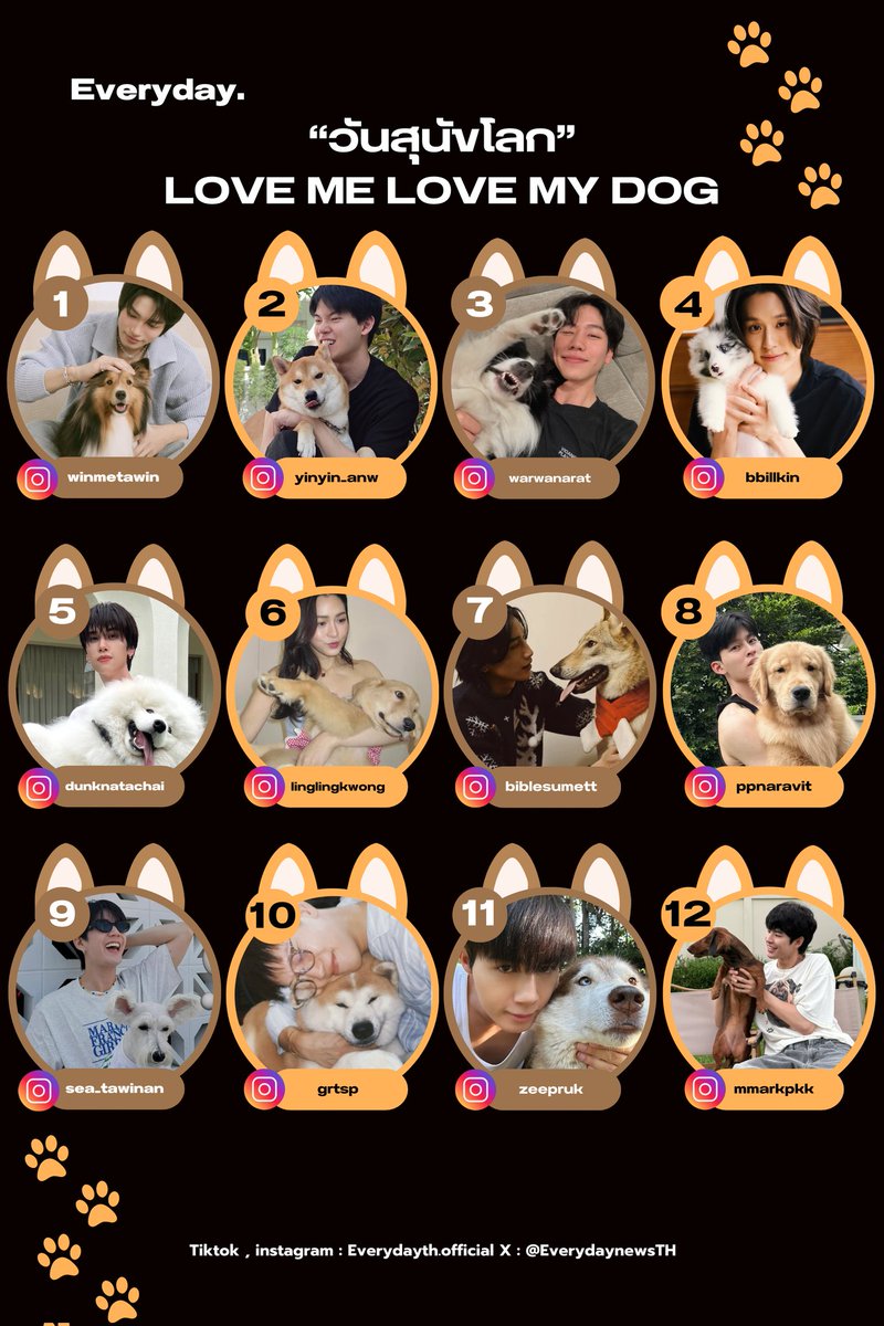 26 สิงหาคมของทุกปีเป็น “วันสุนัขโลก” 🐶
โลกนี้สดใสขึ้นเยอะเพราะมีเจ้านาย 4 ขาอยู่ข้างๆ 

#winmetawin #yinyin_anw #warwanarat #Bbillkin #dunknatachai #linglingkwong #BibleWichapas #ppnaravit #sea_tawinan #grtsp #ZeePruk #mmarkpkk #EVERYDAYth