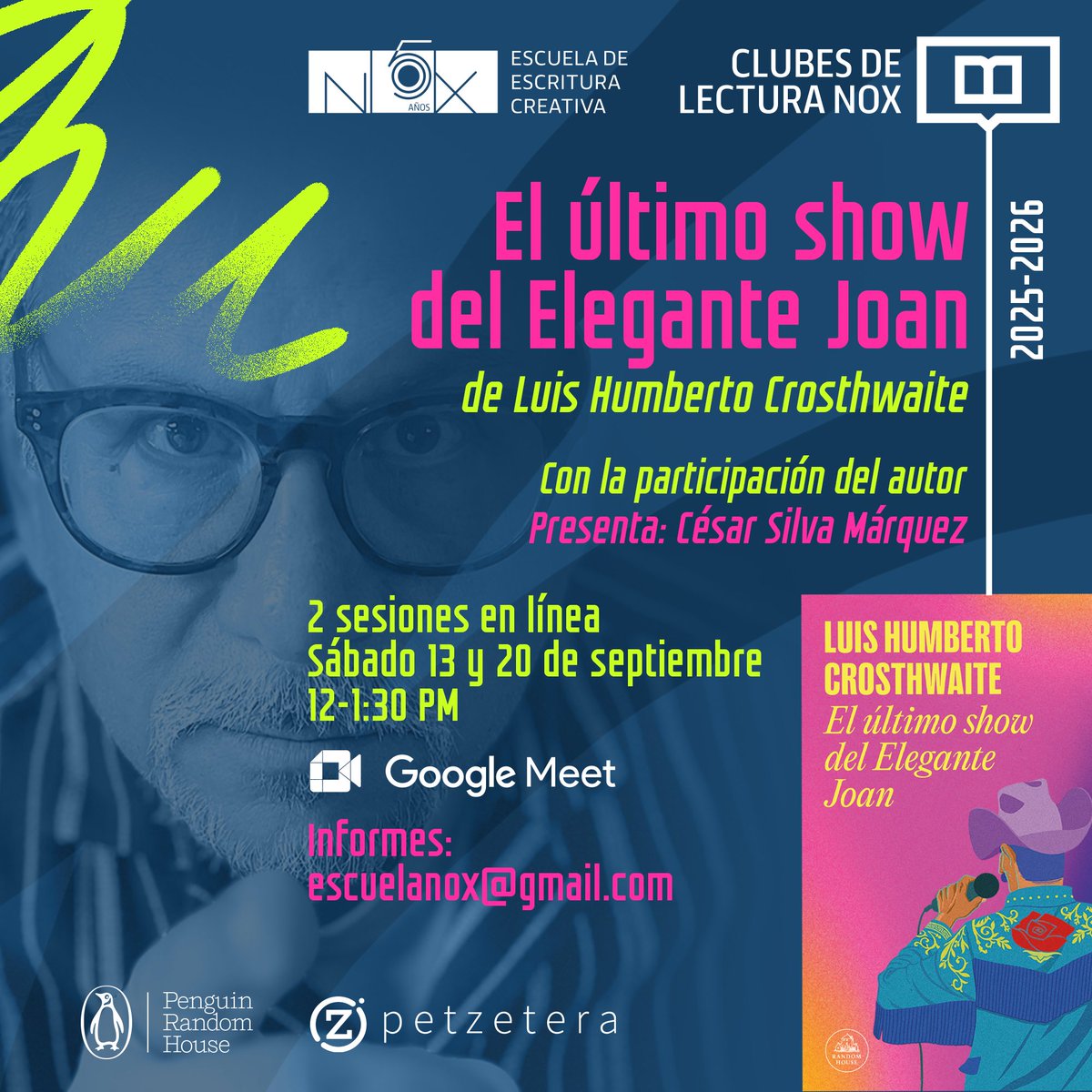 🤩📚 ¡Te  invitamos al club de lectura con Luis Humberto Crosthwaite!

📖 En esta ocasión leeremos “El último show del Elegante Joan”

🌟 ¡Contaremos con la presencia del autor!

🧑🏻‍💻 Consulta todos los detalles: escuelanox.com/clubes-de-lect…