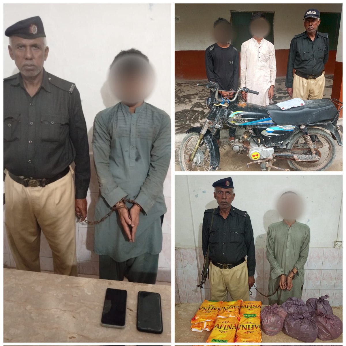 KarachiPolice_'s tweet photo. ضلع کیماڑی — تھانہ اتحاد ٹاؤن پولیس کی جرائم پیشہ عناصر کے خلاف مؤثر کارروائیاں

#KemariPoliceAction  
#IttehadTownPolice  
#KarachiPolice  
#CrimePrevention  
#StolenMobileRecovered  
#MotorcycleRecovery  
#IllegalWeaponsSeized  
#GutkaMawaCrackdown https://t.co/q4Fg4p1Rfh
