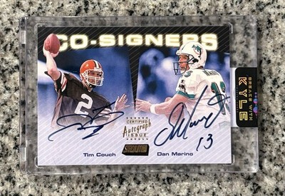 CardboardFeed's tweet image. 1999 Topps Stadium Club Co-Signers Tim Couch Dan Marino #CS3 Rookie Autograph #ad #thehobby cardpromoter.com/2025/08/25/foo…