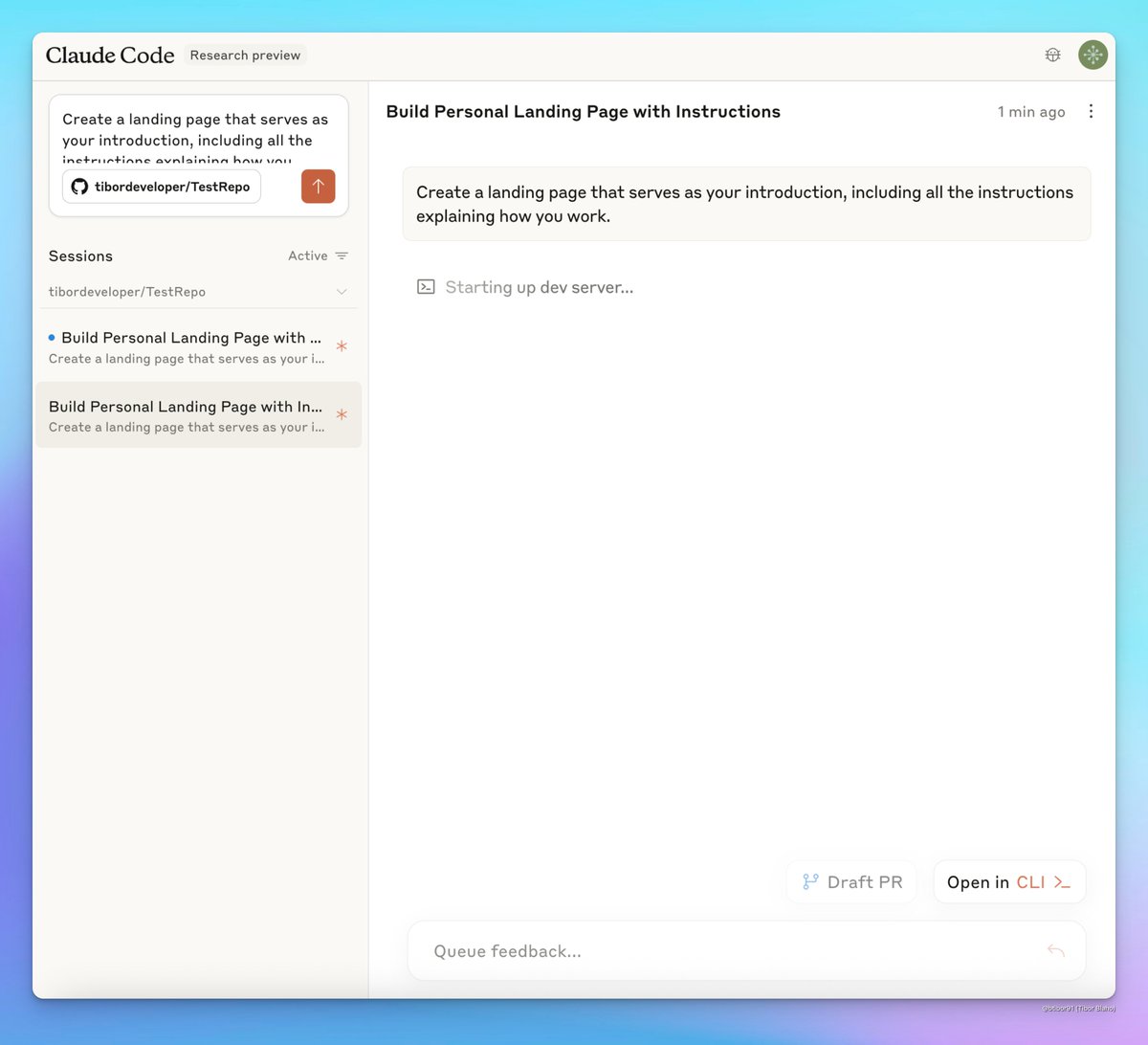 Research preview of Claude Code on Claude[.]ai

- updated layout with the prompt composer and sessions moved to the sidebar

- repository setup requires installing the GitHub Claude app on your repository and committing the "Claude Dispatch" GitHub workflow file

- you can enable