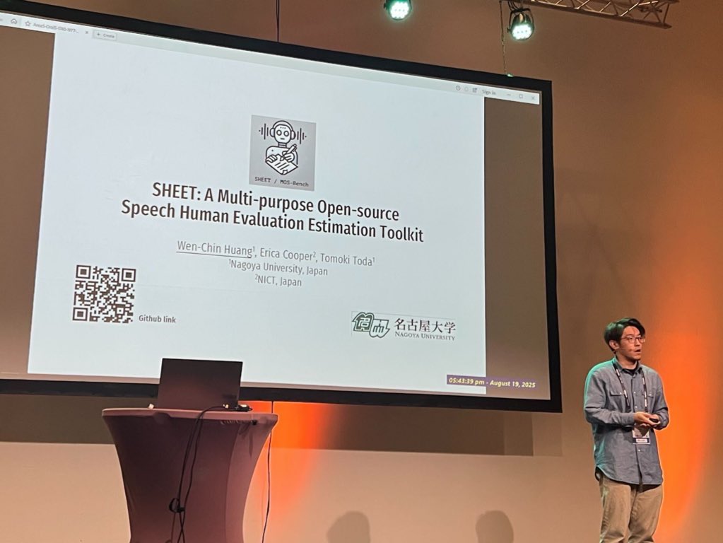 Enjoyed a great INTERSPEECH 2025 experience! (my first since 2019 at Austria😮‍💨) Kudos to the organizers!

Please find our tutorial slides here: voicemos-challenge-2023.github.io/speech-synthes…

Also if you work on MOS prediction make sure you check out SHEET! github.com/unilight/sheet