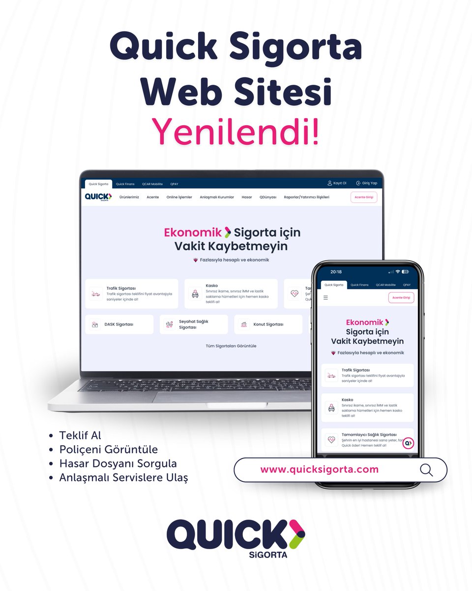 Finansal Teknolojilere Yön Veren Dijital Ekosistem Markası Quick Sigorta Web Sitesini Yeniledi!

Sigorta sektörünün dijital doğan şirketi Quick Sigorta, müşteri deneyimini merkeze alarak web sitesini yeniledi. Quick Sigorta ve Valde Bilişim iş birliğiyle hayata geçen yeni
