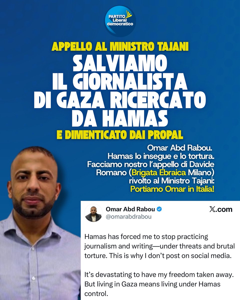 A Gaza c’è un giornalista che sta cercando di fuggire perché perseguitato da Hamas. La sua colpa è raccontare ciò che vede.

Nessuno lo sta aiutando, non fa notizia.

A noi però importa: facciamo un appello al governo italiano e alla comunità internazionale affinché aiutino Omar
