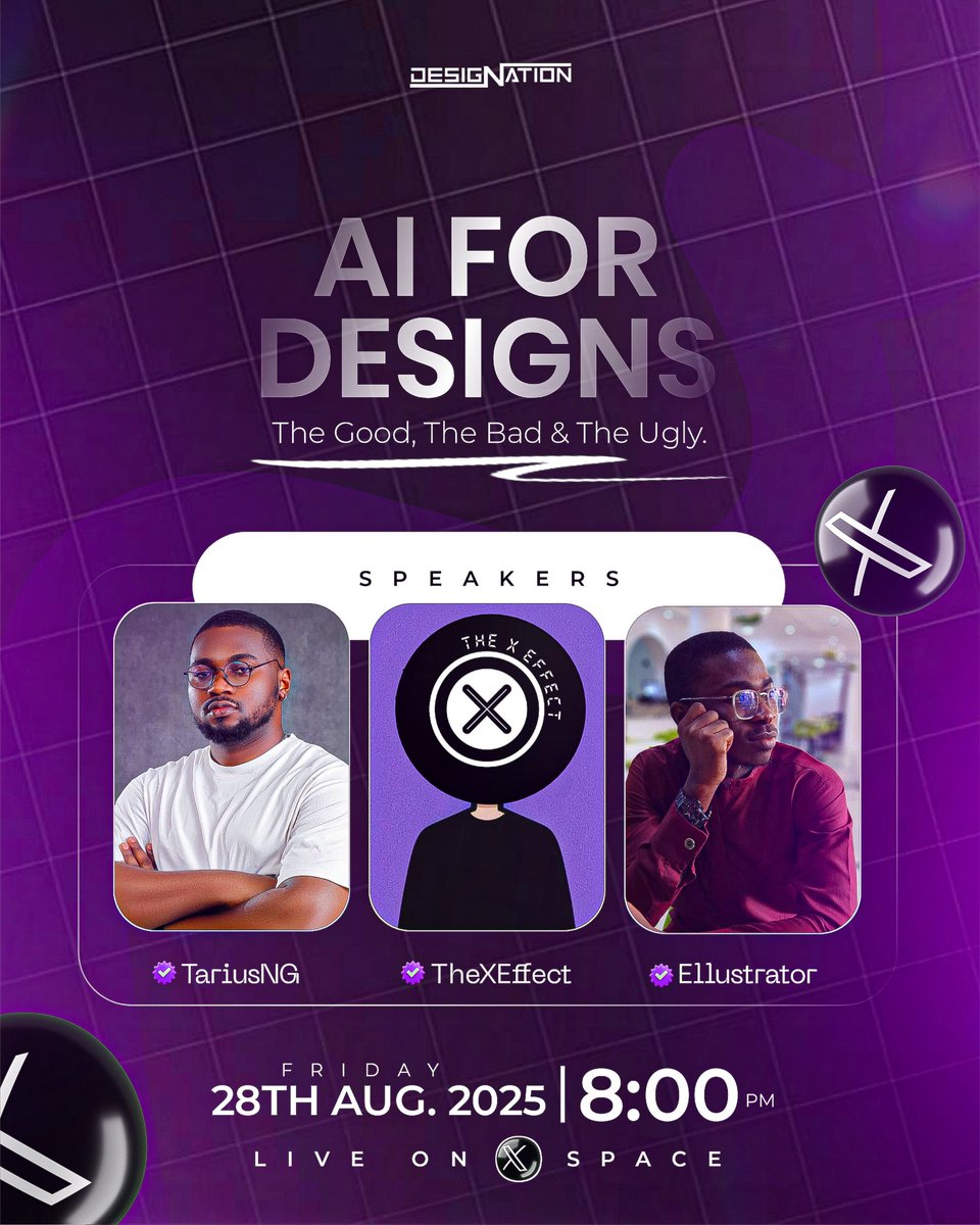 Tayoismyname's tweet image. Our Twitter Space is buzzing with excitement as we welcome top industry figures! 🔥

@TariusNG @TheXEffect_ @its_ellustrator

They would all be LIVE and speak to us on the topic: AI for Designs: The Good, The Bad, &amp;amp; The Ugly.

Schedule the space NOW:
x.com/i/spaces/1YqKD…