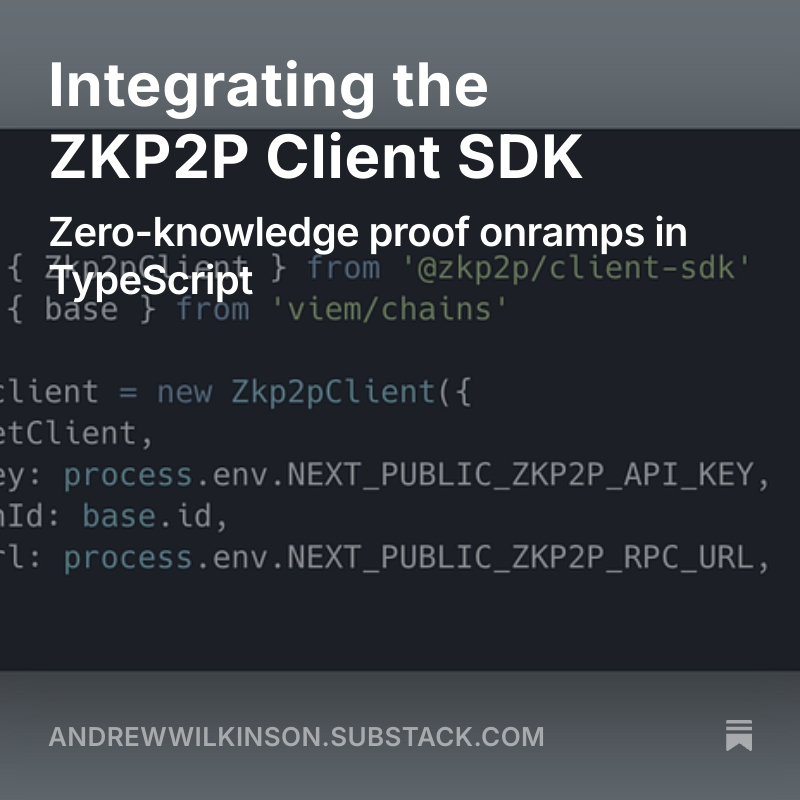 zkp2p SDK integration screenshot in DeFi app
