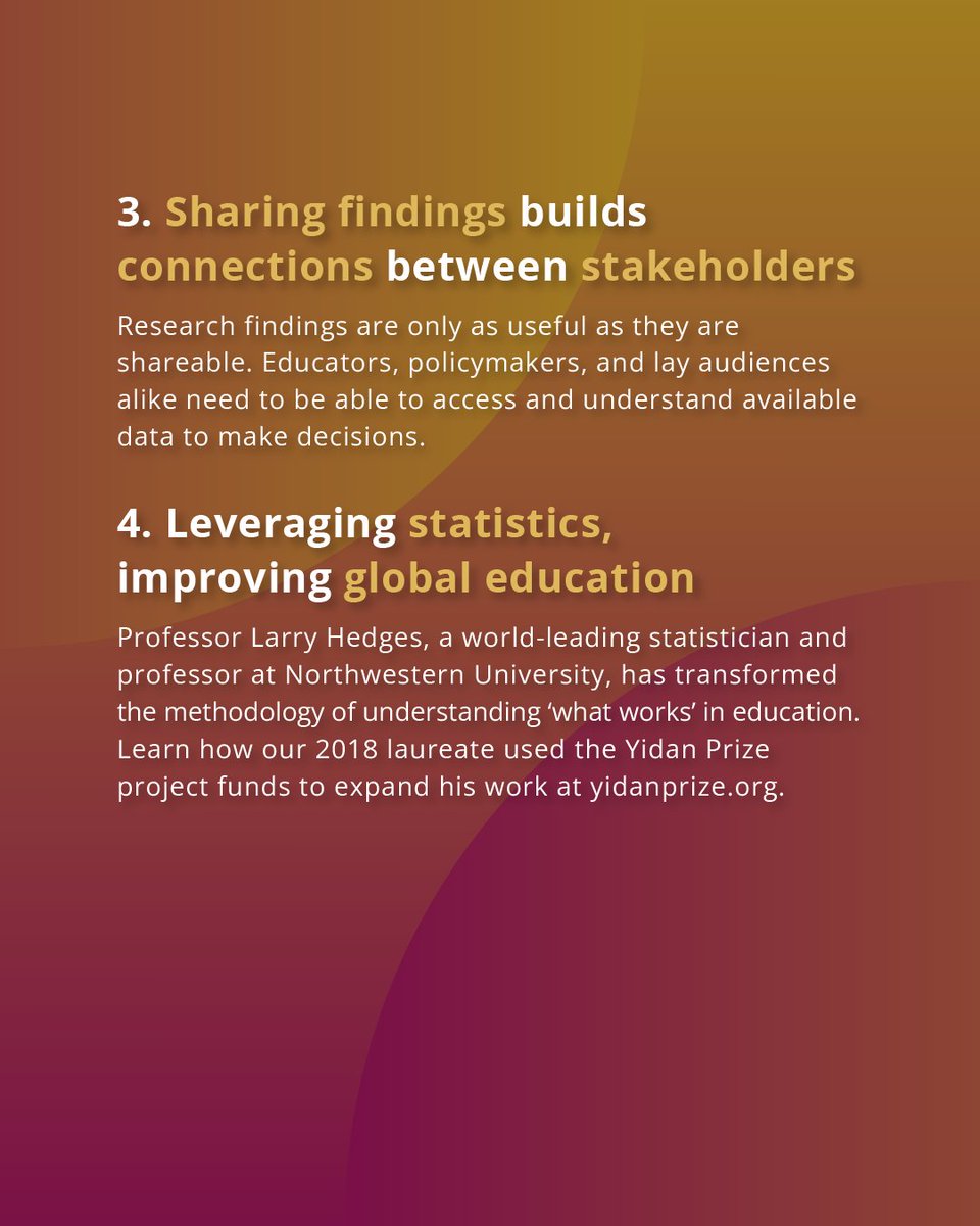 YidanPrize's tweet image. Better data, better decisions. Learn how our 2018 laureate, Larry Hedges of @NorthwesternU, is using his #YidanPrize project funds to expand literature on research design and methodology that supports #EvidenceBased policy in education: ydprize.org/4lOh60x