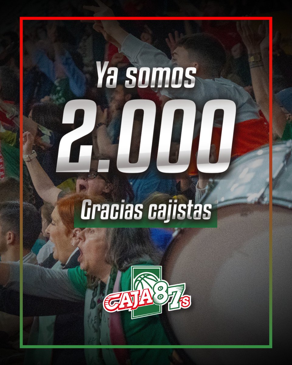 🏀 ¡𝐘𝐚 𝐬𝐨𝐦𝐨𝐬 𝟐𝟎𝟎𝟎 𝐚𝐛𝐨𝐧𝐚𝐝𝐨𝐬❗

Gracias por formar parte de esta ilusión que no deja de crecer.
Gracias por creer, por sentir, por estar.
Esta temporada no solo se juega… se vive con el corazón.

❤ Encaja tu pasión 💚

Abónate aquí 👉🏼 caja87baloncesto.es/abonate/
