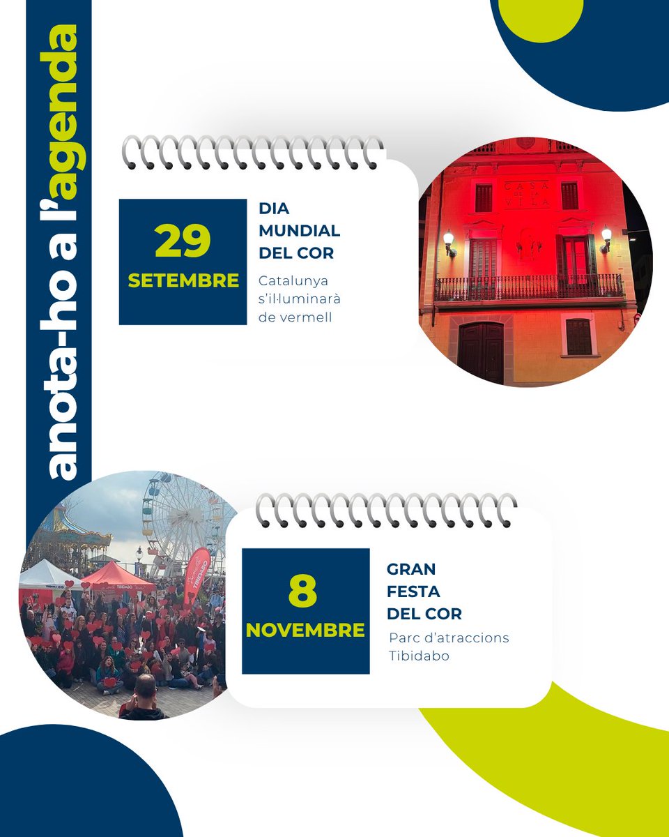CorAvant AACIC | Cardiopaties (@coravant) on Twitter photo 📅 Apunta aquestes dates a l’agenda! 💚
❤️ 29 de setembre: Dia Mundial del Cor
🎉 8 de novembre: Gran Festa del Cor al <a href="/parctibidabo/">Parc d'atraccions Tibidabo</a>
#DiaMundialdelCor #GranFestadelCor #MOUTEPELCOR #conviureambunacardiopatia #malaltiescardiovasculars 📅 Apunta aquestes dates a l’agenda! 💚
❤️ 29 de setembre: Dia Mundial del Cor
🎉 8 de novembre: Gran Festa del Cor al <a href="/parctibidabo/">Parc d'atraccions Tibidabo</a>
#DiaMundialdelCor #GranFestadelCor #MOUTEPELCOR #conviureambunacardiopatia #malaltiescardiovasculars