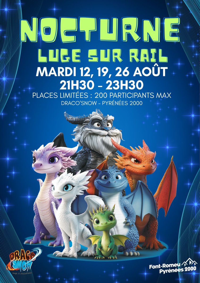 🚨 Dernière nocturne de l’été 🚨
La luge sur rail Draco’Snow passe en mode nuit 🌙✨
🎢 Sensations garanties sous les étoiles 🌌
⚡ 200 places max – premiers arrivés, premiers servis !

#FontRomeu #Pyrénées2000 #DracoSnow #bolquere_pyrenees_2000