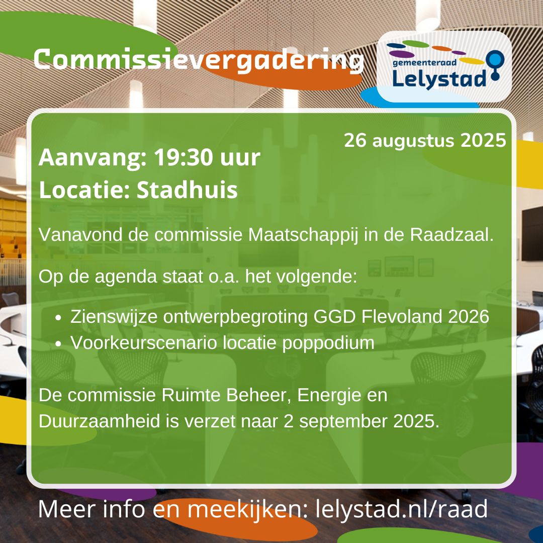 Na een welverdiend zomerreces komt onze raad vanavond weer bijeen. We trappen af met de commissie Maatschappij in de Raadzaal. 
Welkom in het Stadhuis! Meer info en online meekijken kan via: lelystad.nl/raad
#raadslid #raadsleden #gemeenteraad #lelystad #raadvanlelystad
