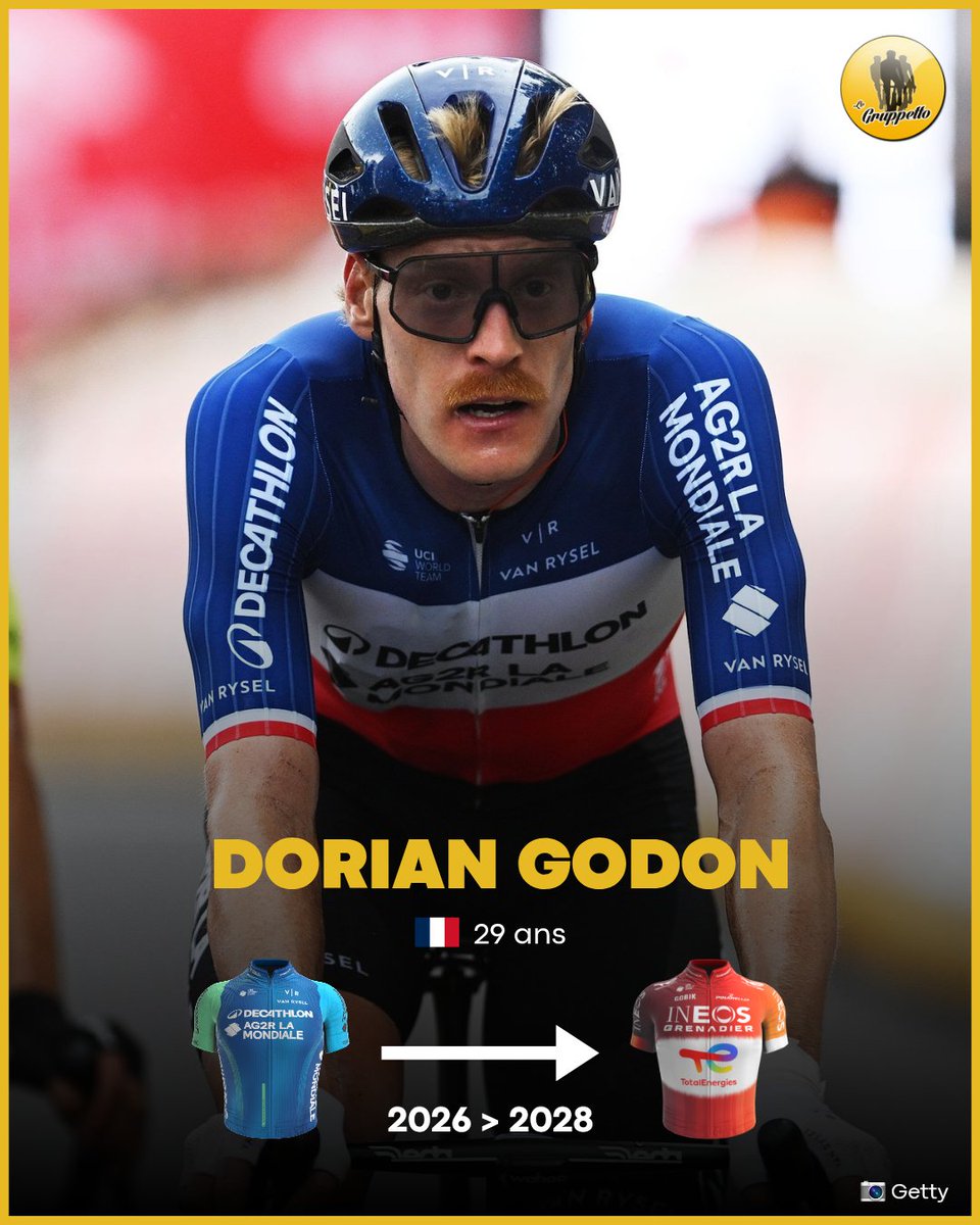 Dorian Godon s'engage officiellement pour trois saisons avec Ineos Grenadiers ! 

Le champion de France va connaître sa première expérience à l'étranger après sept saisons avec la structure Decathlon-AG2R, lui qui a aussi couru deux ans pour Cofidis. #Mercato